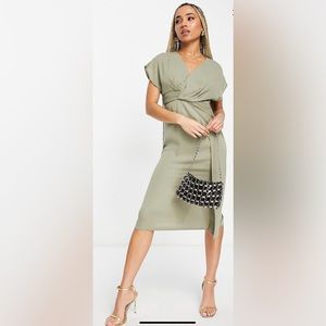 Drape front Midi Dress - Khaki
